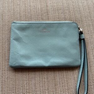Coach Teal Green Pebbled Leather Wristlet Clutch